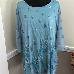 Elegant Blue Floral Sese code Women's Tunic NWT